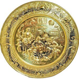 Vintage Peerage Brass Embossed Hanging Wall Plates - Made England